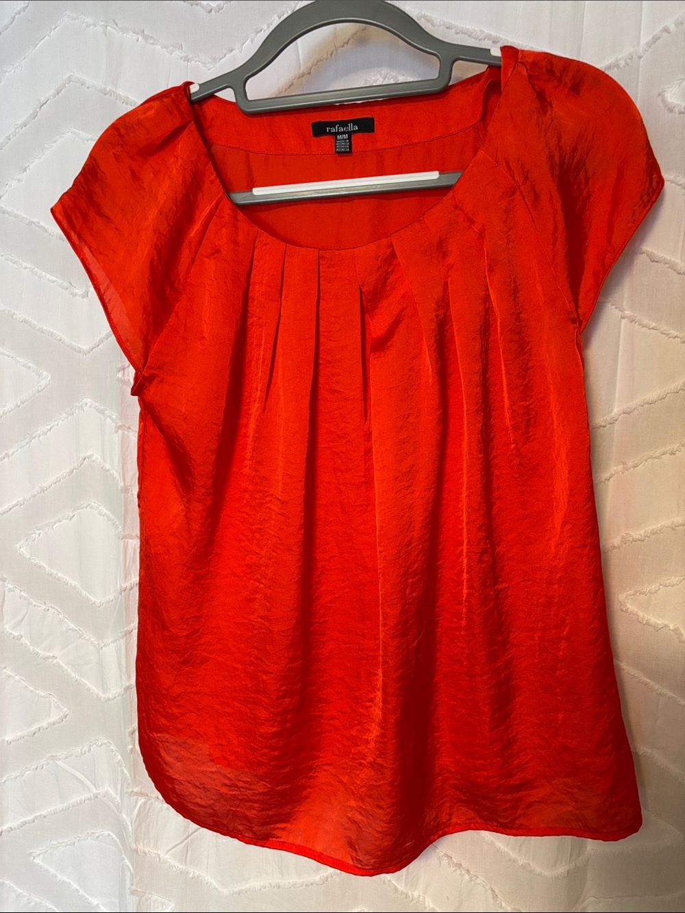 Rafaella Vibrant Red-ish Orange Pleated Cap-Sleeve Blouse